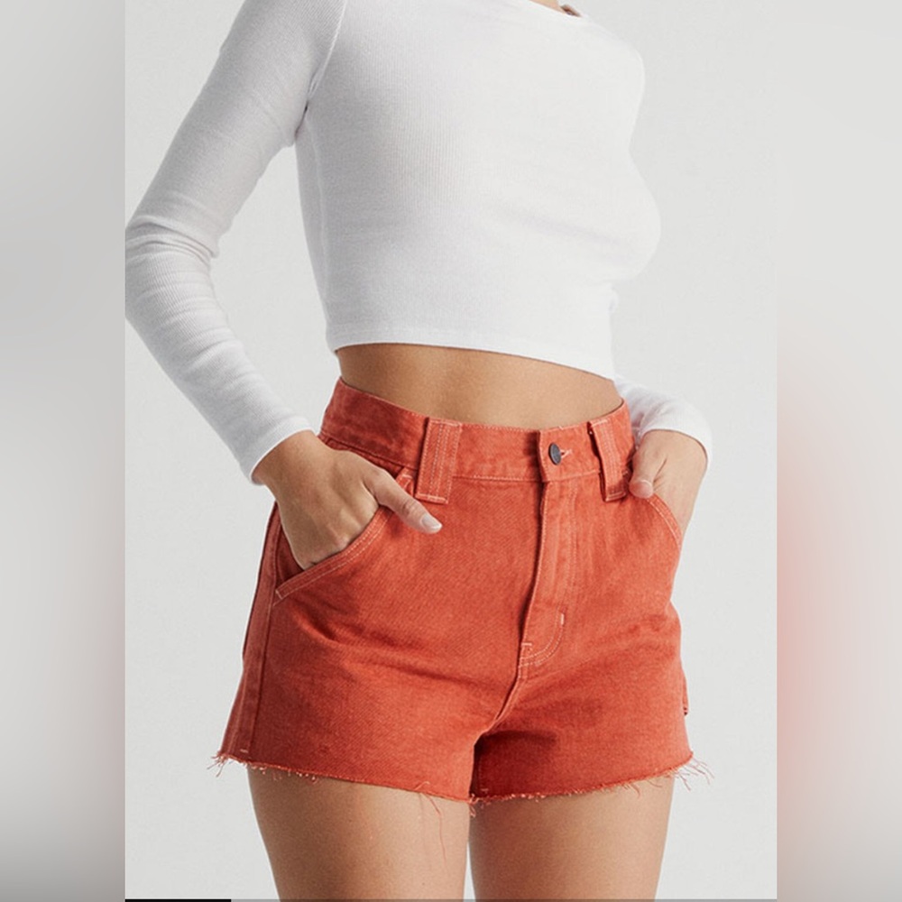 PacSun Red Utility Cargo Shorts High Rise Raw Hem Festival Summer Size 25